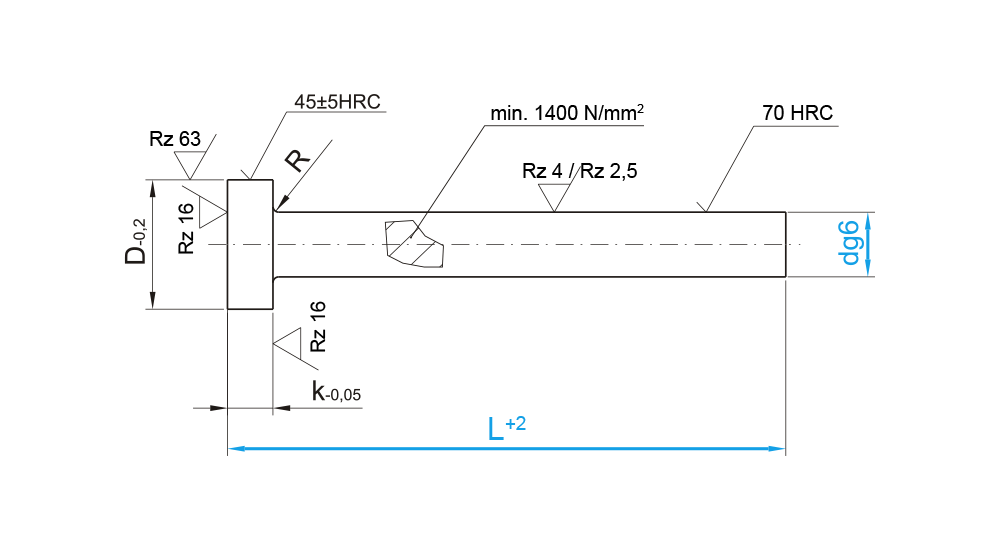 Vyhazovač válcový nitridovaný, s oxidační vrstvou