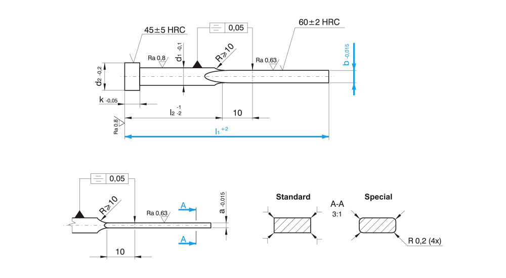Vyhazovač plochý kalený