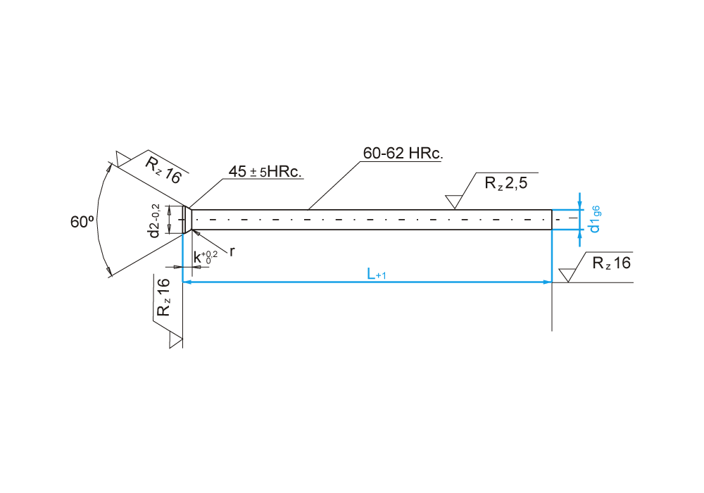 Vyhazovač s kuželovou hlavou, kalený