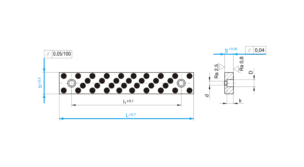 Kluzná destička samomazná s otvory pro dva šrouby