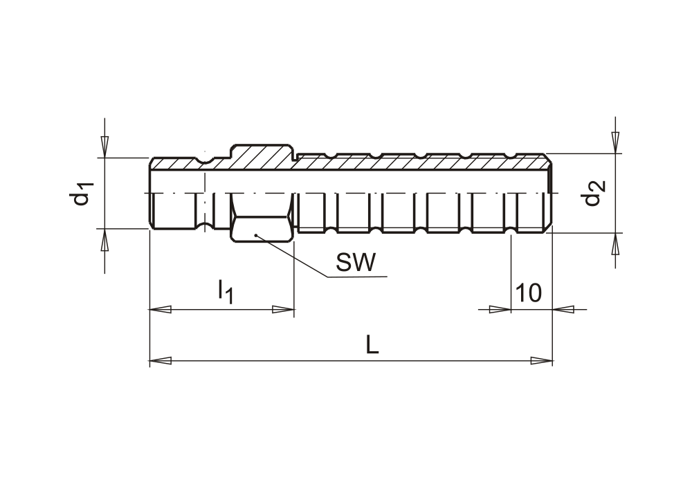 Náustek s prodloužením s celozávitem