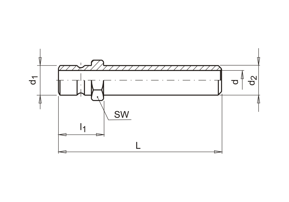 Náustek s prodloužením bez závitu