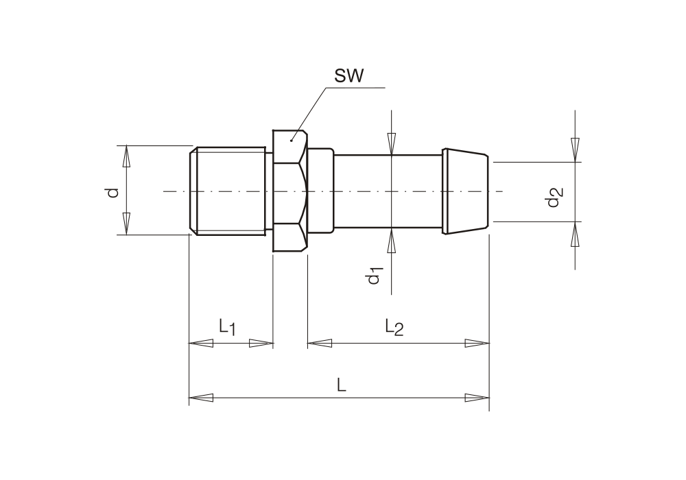 Klasický trn pro hadici, s vnějším závitem