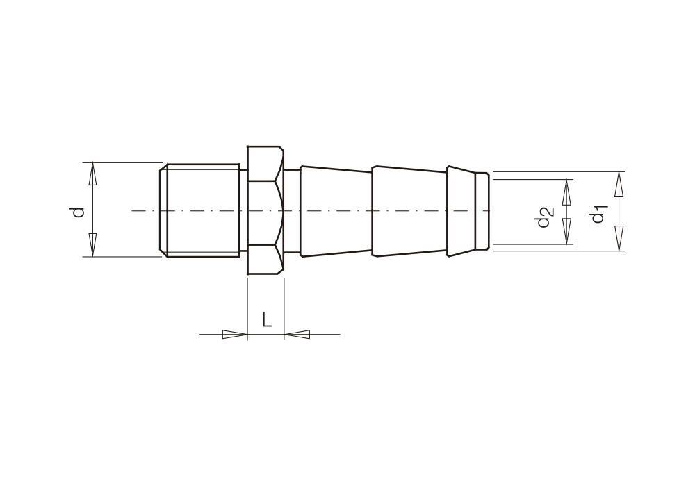 Klasický trn pro nástrčnou hadici, s vnějším závitem