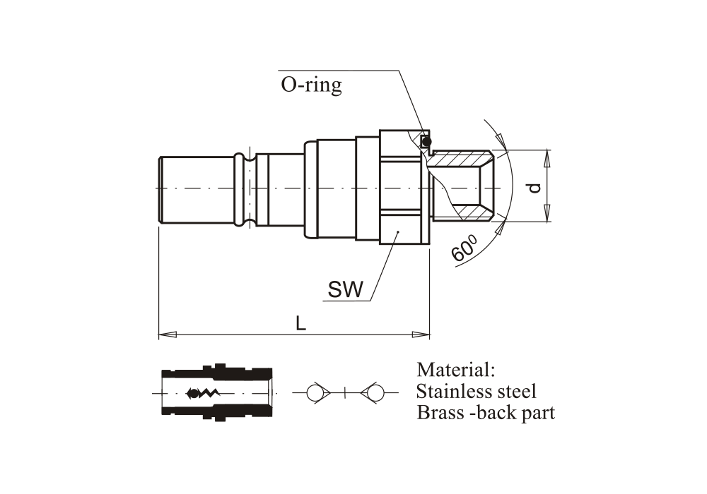 Náustek s vnějším závitem s těsněním