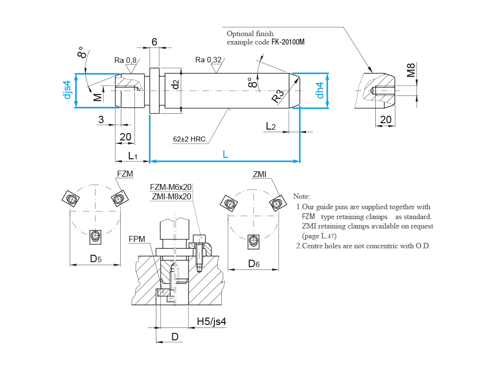 Vodicí sloupek h4 se středicím nákružkem