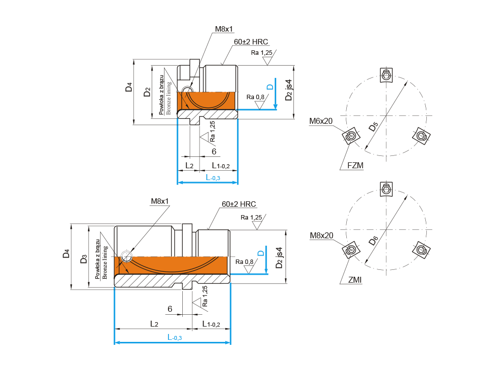 Vodicí pouzdro s bronzovou výstelkou
