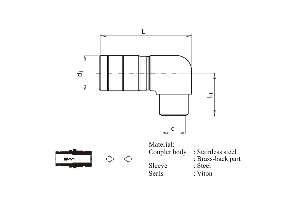 Rychlospojka s vnitřním závitem, 90°