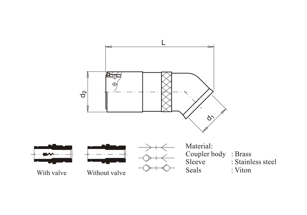 Rychlospojka s vnitřním závitem, 45°