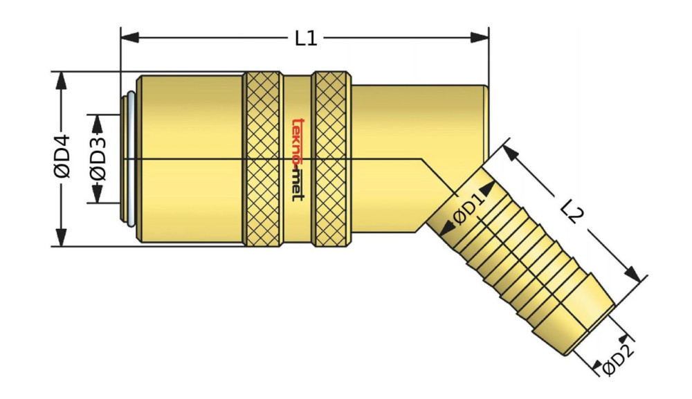 Rychlospojka s trnem pro hadici, 45°