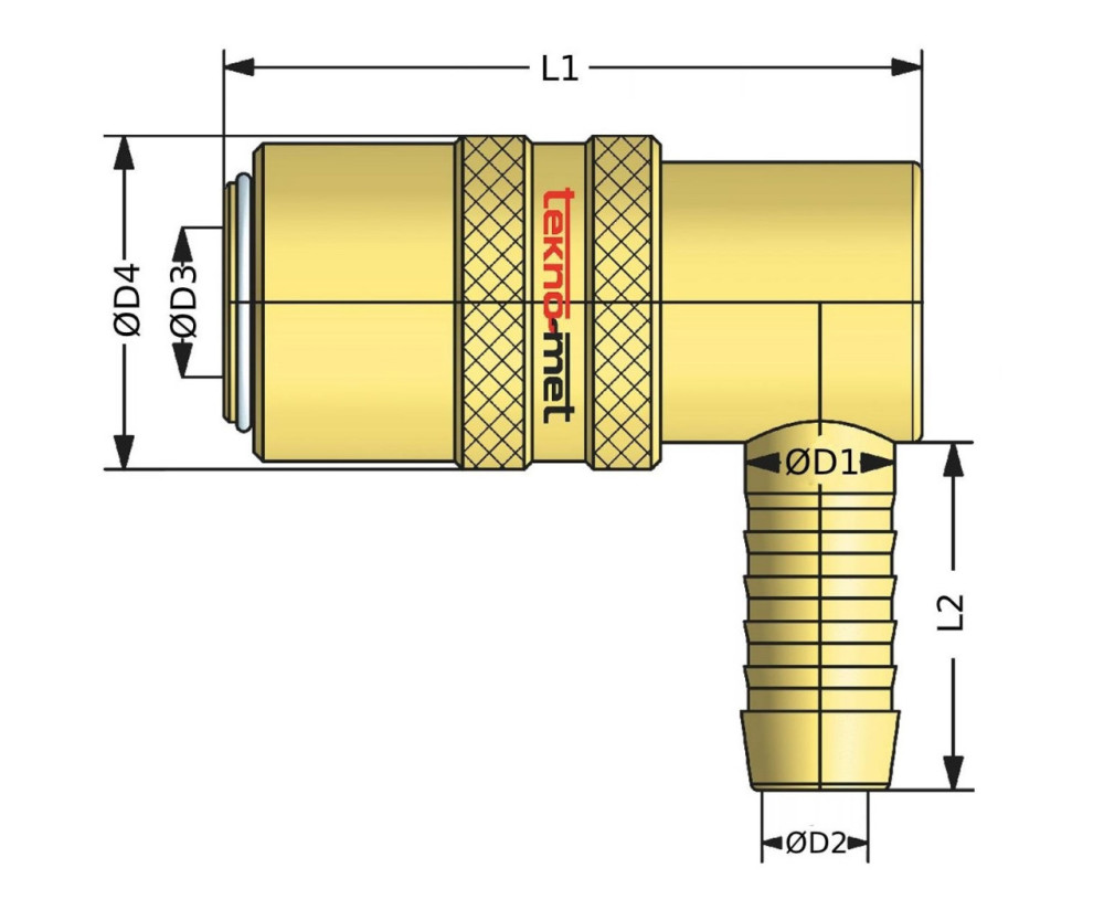 Rychlospojka s trnem pro hadici, 90°