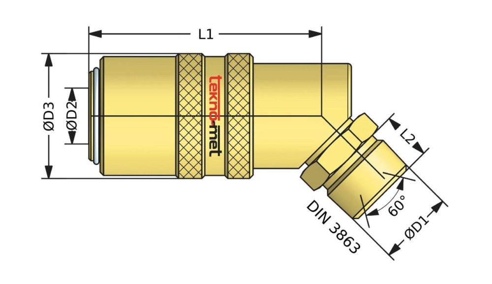 Rychlospojka s vnějším závitem, 45°