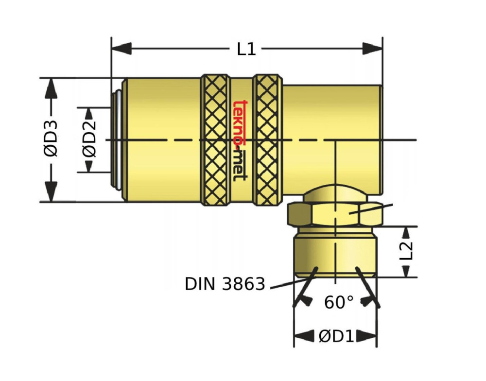 Rychlospojka s vnějším závitem, 90°