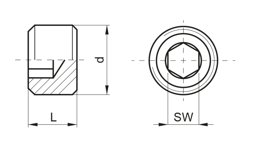 Zátka s vnitřním šestihranem, válcová