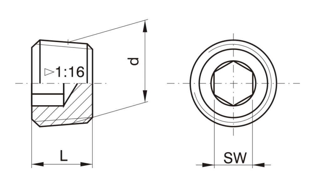 Zátka s vnitřním šestihranem, kónická