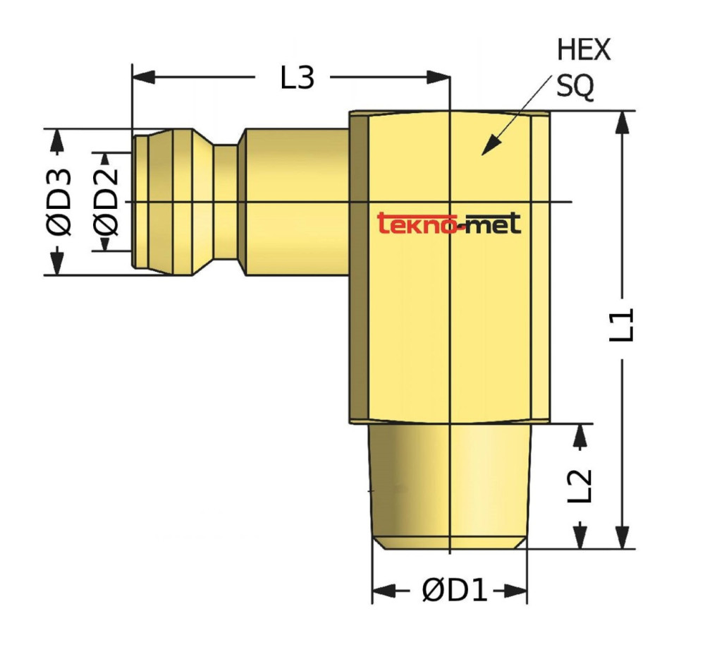 Náustek s vnějším závitem, 90°