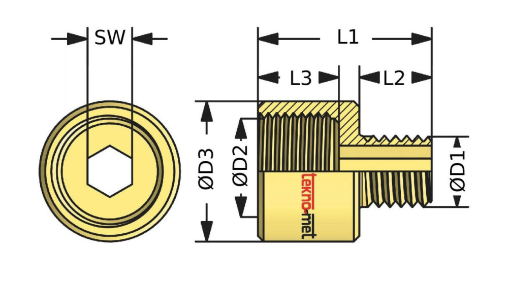 Redukce s vnitřním šestihranem, závit vnitřní - vnější