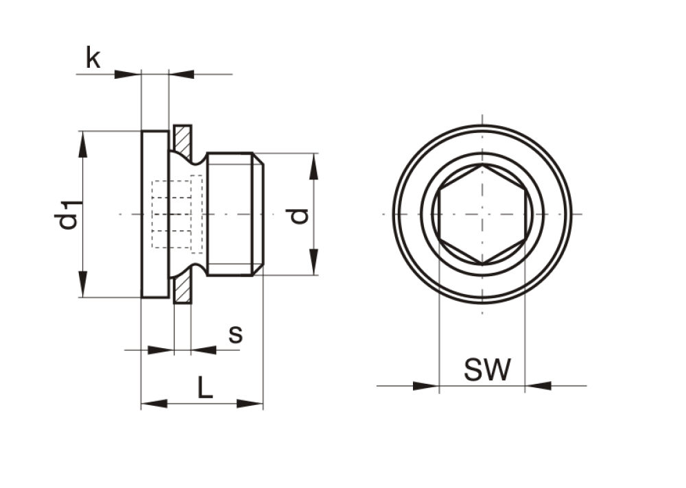 Zátka s hlavou a měděným těsněním