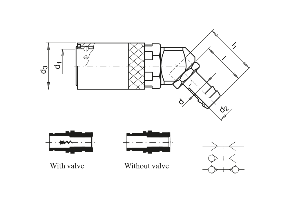 Rychlospojka s trnem pro hadici, 45°