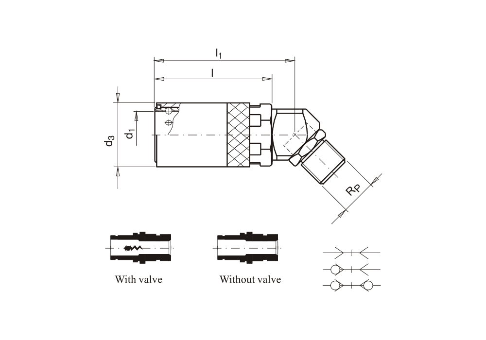 Rychlospojka s vnějším závitem, 45°
