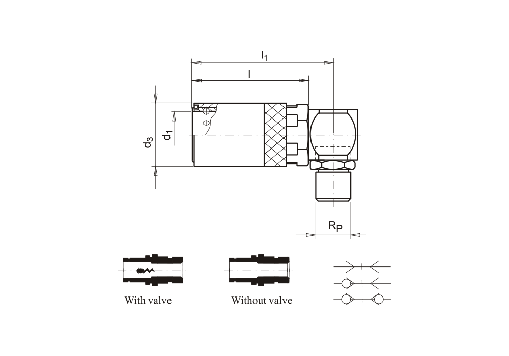 Rychlospojka s vnějším závitem, 90°