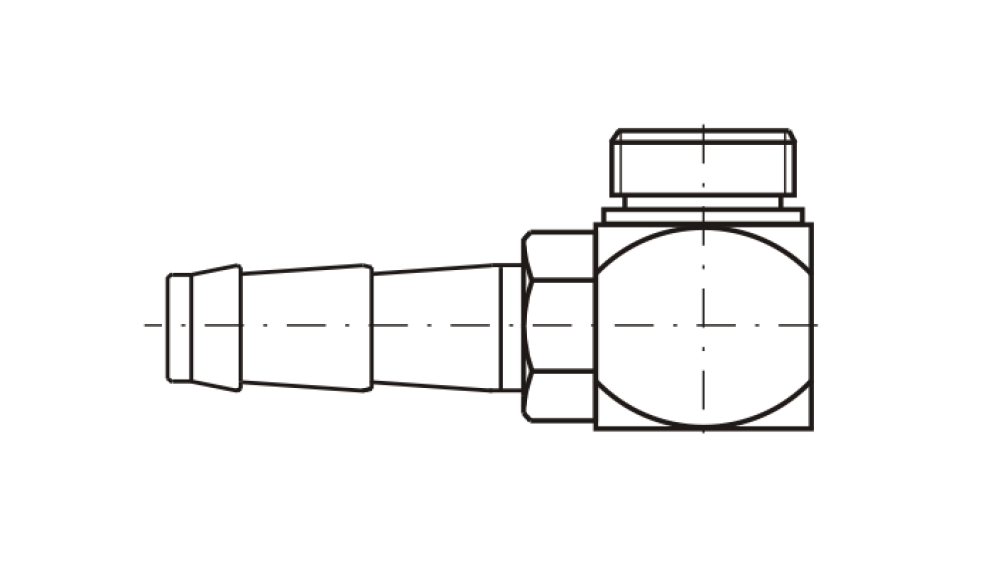 Koncovka s trnem pro nástrčnou hadici, 90°
