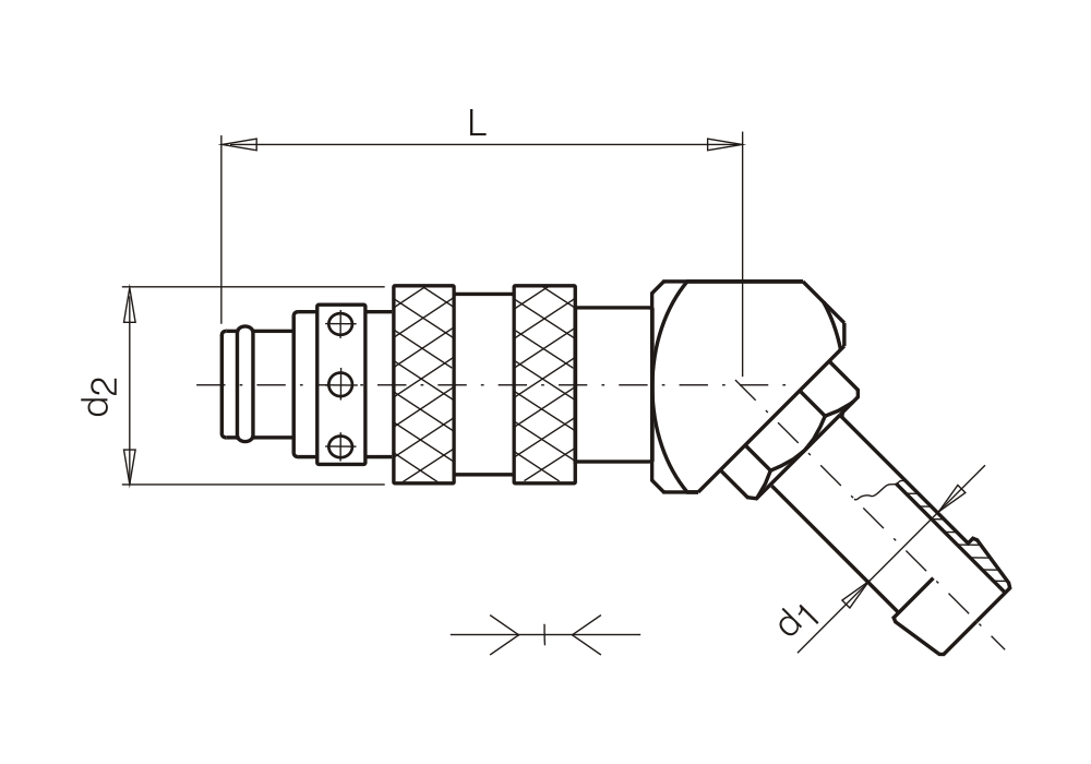 Rychlospojka s trnem pro hadici, 45°