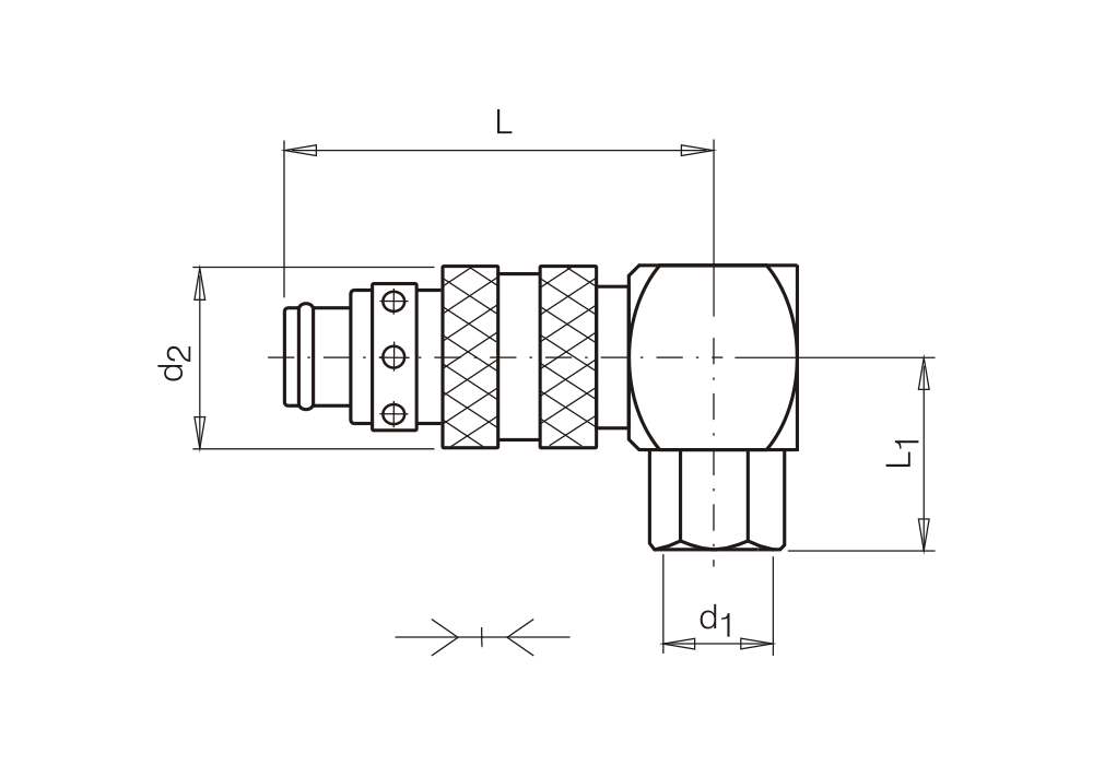 Rychlospojka s vnitřním závitem, 90°
