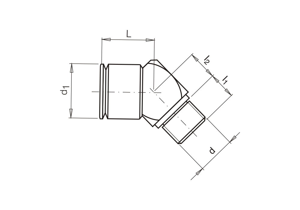 Náustek s vnějším závitem, 45°