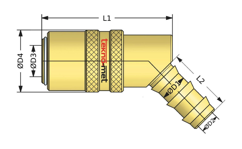 Rychlospojka s trnem pro nástrčnou hadici, 45°