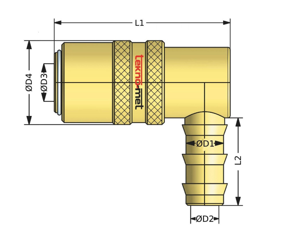 Rychlospojka s trnem pro nástrčnou hadici, 90°